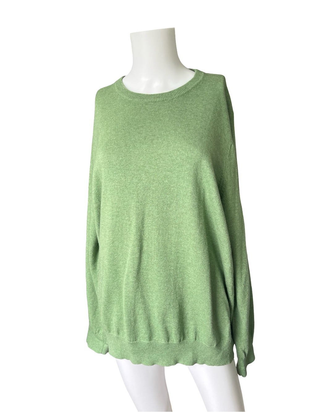 LL Bean Green Knit Sweater Cotton Cashmere Classic Colorful Adult Size Large